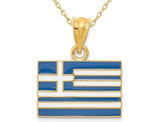 14K Yellow Gold Solid Greece Flag Charm Pendant Necklace with Chain